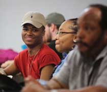 Student smiling in class